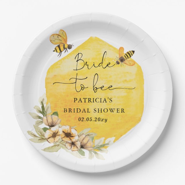 Assiettes En Carton Mariée à être abeille Fête des mariées florale (Devant)