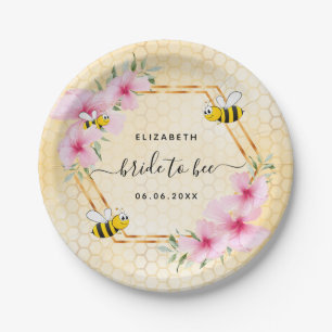 Assiettes En Carton Mariée aux fleurs roses d'abeilles nid d'abeilles