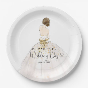 Assiettes En Carton Mariée Brunette Robe Florale Mariage Jour de maria