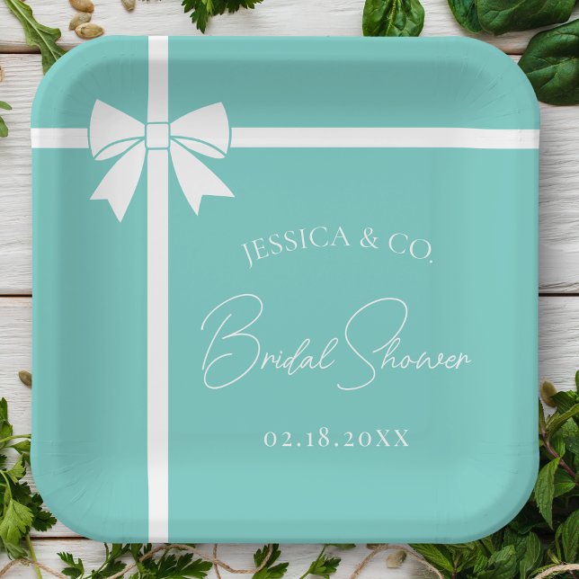 Assiettes En Carton Mariée & Co Elegant Ruban à Nœud Blanc Enterrement (Créateur téléchargé)