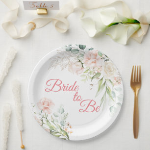 Assiettes En Carton Mariée Élégante Fleurie Script Rose