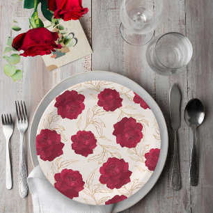 Assiettes En Carton Mariée en fleur rose et doré fleurie douche nuptia