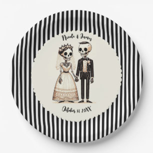 Assiettes En Carton Mariée squelette de dessin animé + marié mariage f