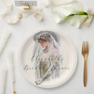 Assiettes En Carton Mariée victorienne vintage avec Bible Harrison Fis