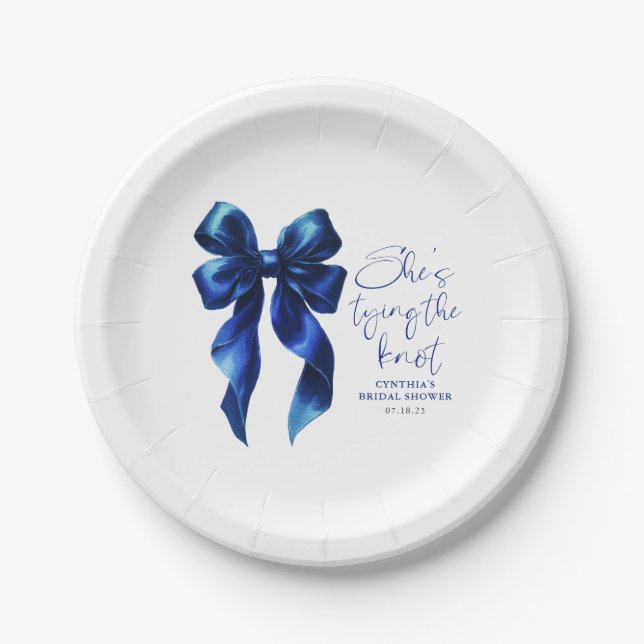 Assiettes En Carton Marine Bleu Bow Elle noue la Fête des mariées de n (Devant)