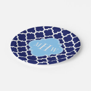 Assiettes En Carton Marine Bleu Marocain #5 Ciel Bleu Nom Monogramme