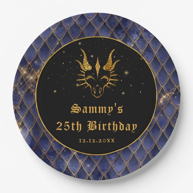 Assiettes En Carton Marine Blue Dragon Scales Gold Faux Parties scinti (Devant)