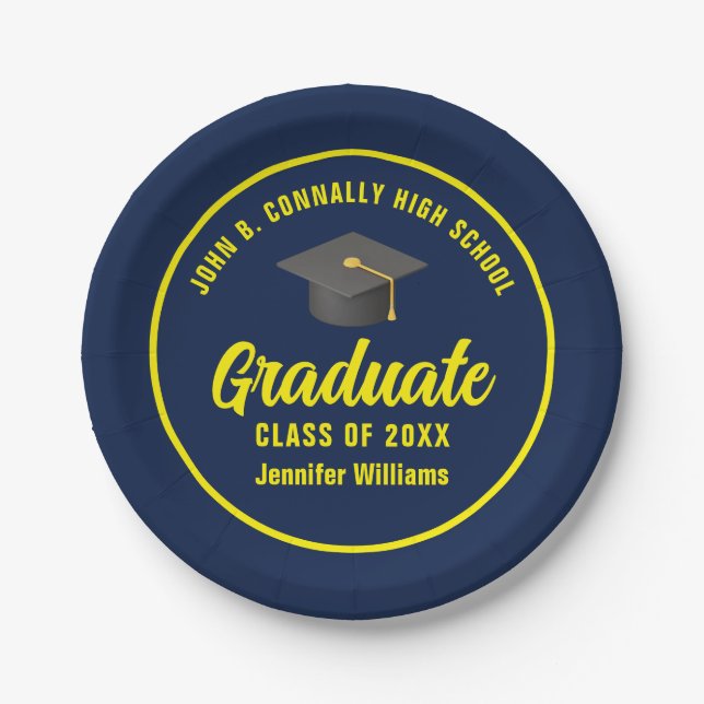 Assiettes En Carton Marine Blue Jaune Graduate Custom Party (Devant)