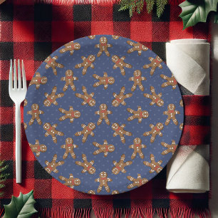 Assiettes En Carton Marine Blue Polka Dot Gingbread Homme Noël
