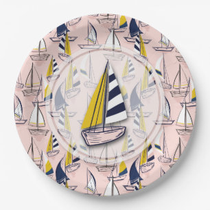 Assiettes En Carton Marine Blue Sailboats Party