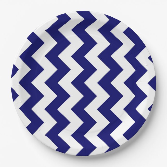 Assiettes En Carton Marine et zigzag blanc (Devant)
