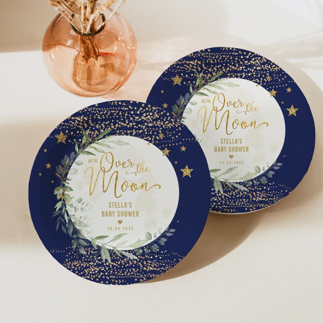 Assiettes En Carton Marine Gold Moon & Stars Baby shower de verdure (Créateur téléchargé)