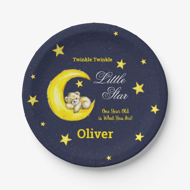 Assiettes En Carton Marine Gold Twinkle Little Star 1er anniversaire (Devant)