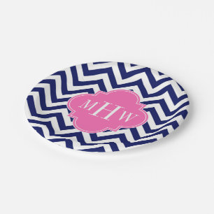 Assiettes En Carton Marine Lg Chevron Hot Pink #2 Quatrefoil 3 Monogra