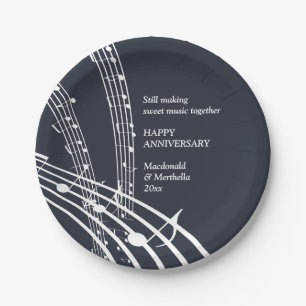 Assiettes En Carton Marine moderne White SWEET MUSIQUE Joyeux Annivers