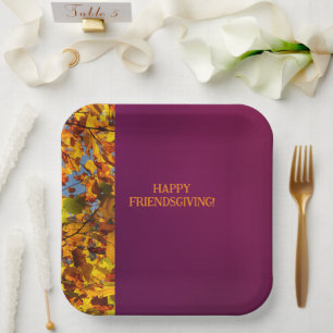 Assiettes En Carton Maroon Feuilles Thanksgiving Friendsgiving