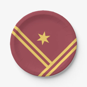 Assiettes En Carton Maroon Gold Diagonal Stripes Star Modern Graphisme