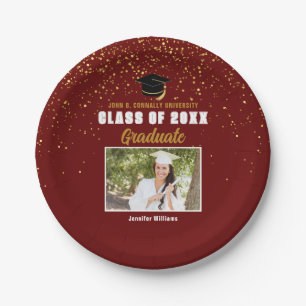 Assiettes En Carton Maroon Gold Graduate Photo 2024 Graduation Party