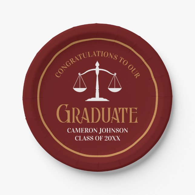 Assiettes En Carton Maroon Gold Law School Graduation Party (Devant)