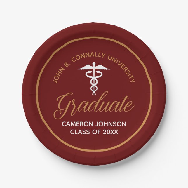 Assiettes En Carton Maroon Gold Médicale School Graduation Party (Devant)