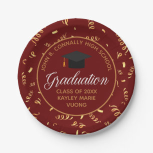 Assiettes En Carton Maroon Graduation Gold Streamers Custom 2025 Party