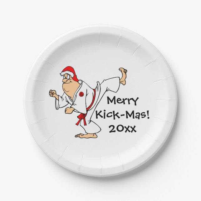 Assiettes En Carton Martial Arts Merry Kick Mas Noël Party (Devant)