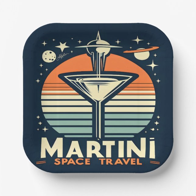 Assiettes En Carton Martini Space Travel Lift Off Logo (Recto)