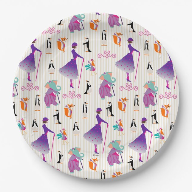 Assiettes En Carton Mary Poppins et ses amis Motif rayé (Devant)