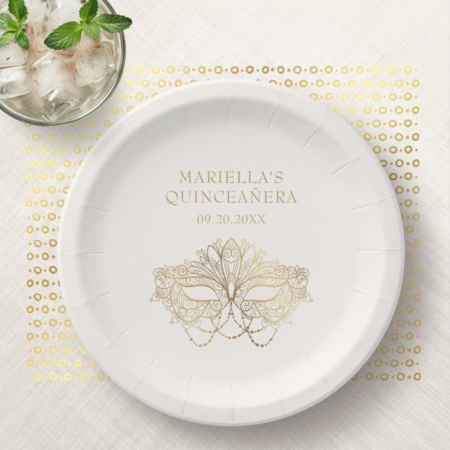 Assiettes En Carton Mascarade Masque Elégante Quinceanera (Créateur téléchargé)