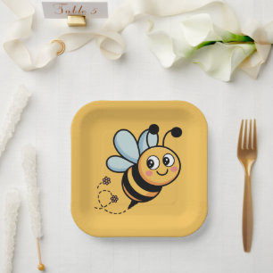 Assiettes En Carton Mascotte abeille pour enfants avec piste en pointi