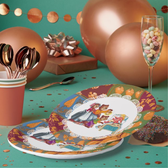 Assiettes En Carton Masha et 3 ours de conte de fées (Multi)