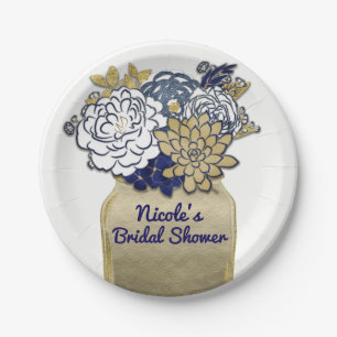 Assiettes En Carton Mason Fleurs Jar Rustique Floral Rose & Or Chic