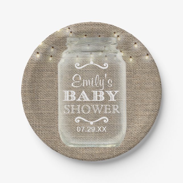 Assiettes En Carton Mason Jar Chaîne Lights Rustique Baby shower Burla (Devant)