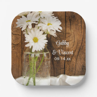 Assiettes En Carton Mason Jar et White Daisies Barn Mariage