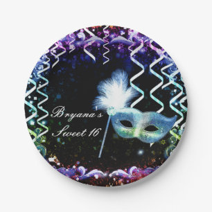 Assiettes En Carton Masque de masquerade de lueur de arc-en-ciel Fête 