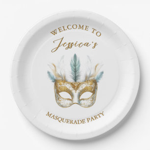 Assiettes En Carton Masque or et blanc Masquerade fête Anniversaire
