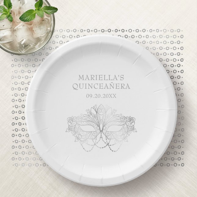 Assiettes En Carton Masquerade Mask Elegant Quinceanera (Créateur téléchargé)