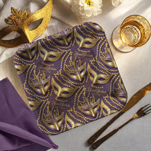 Assiettes En Carton Masquerade Sweet 16 perles Masques Purple ID1032