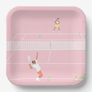 Assiettes En Carton Match de tennis rose Pastel