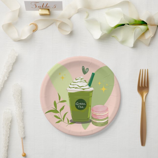 Assiettes En Carton Matcha et Macarons (Mariage)