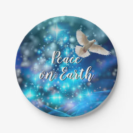 Assiettes En Carton Matching Blue Dove Peace Christmas 7"