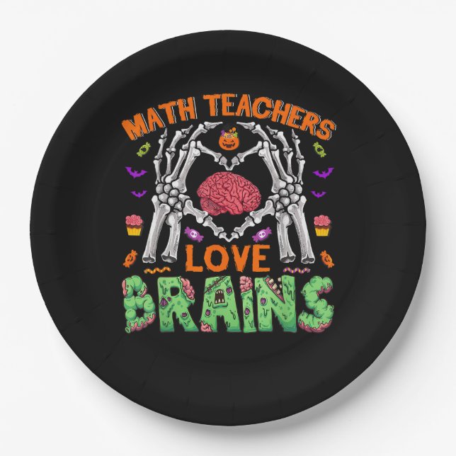Assiettes En Carton Math Cerveau Coeur Squelette Main Zombie Halloween (Devant)