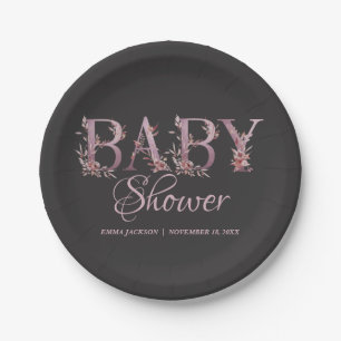 Assiettes En Carton Mauve rose Élégant Floral Chic Baby shower fille