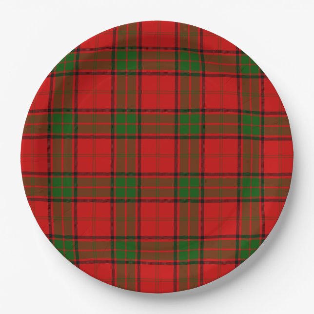 Assiettes En Carton Maxwell tartan rouge vert plaid (Devant)