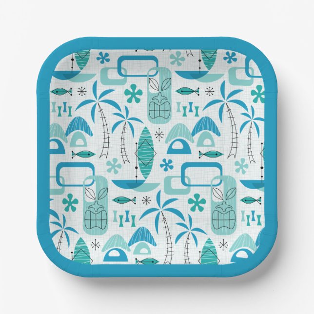 Assiettes En Carton MCM Hawaiian Village – Blue (Recto)