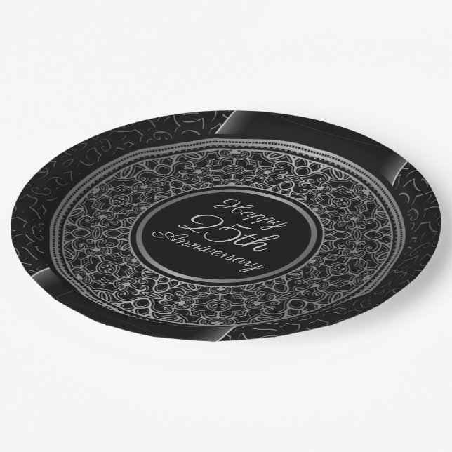 Assiettes En Carton Médaille d'argent du 25e anniversaire (Angle)