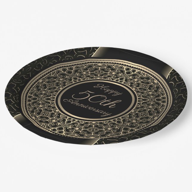 Assiettes En Carton Médaille d'or du 50e anniversaire (Angle)