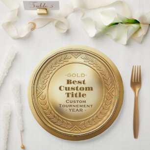 Assiettes En Carton Médaille d'or réaliste 3D personnalisable et modif