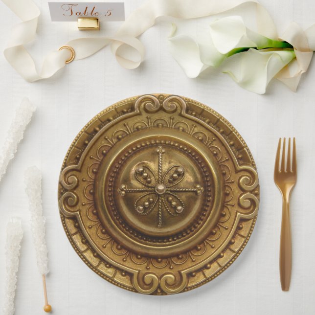 Assiettes En Carton Médaillon d'or (Mariage)