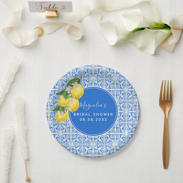 Assiettes En Carton Mediterranean Lemon Baby Shower Mariage (Mariage)